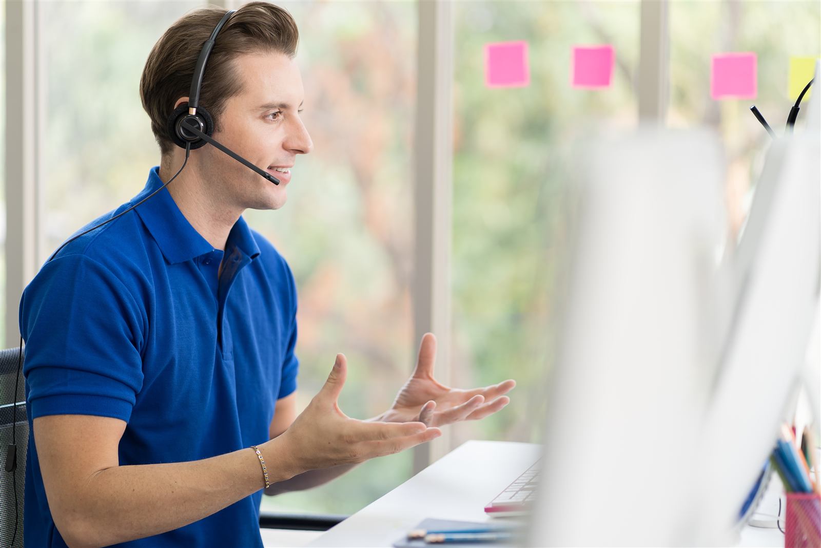 Customer support with a headset